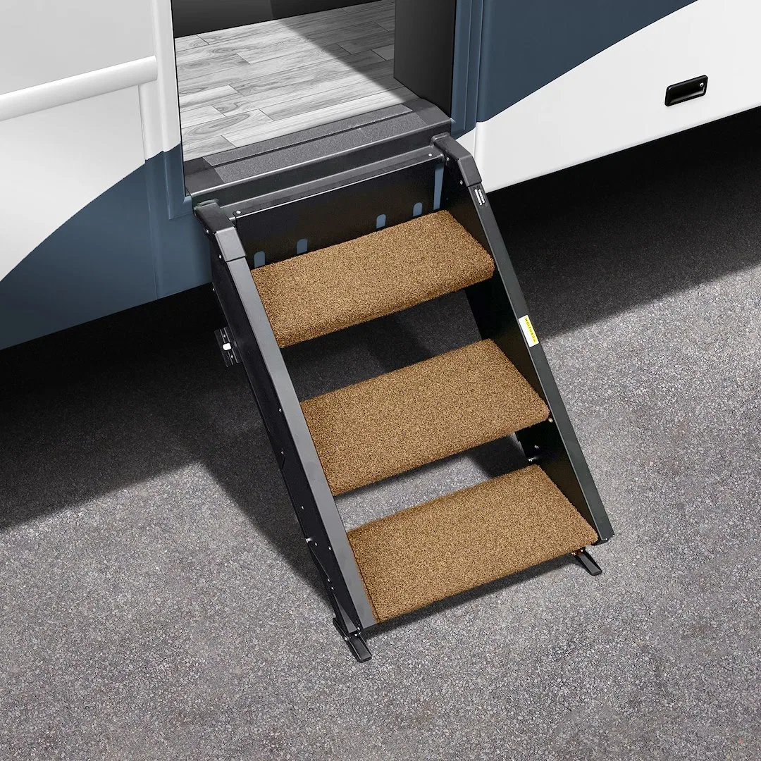 2-0513 – PRESTO FIT Entry Step Rug, Fits MORryde Gen 2 StepAbove 3 Step 17-1/2 Inch Width Buckskin Brown 3 Piece